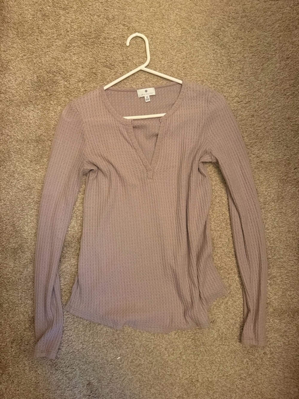 Socialite Long Sleeve Waffle Knit Top - Mauve